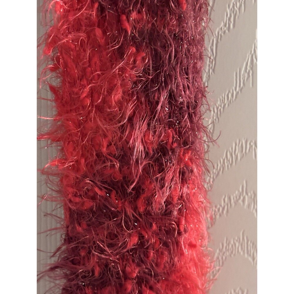 Y2K Chico’s Red Fuzzy Eyelash Scarf‎ Sparkle Fringe